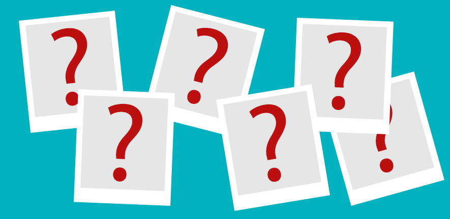 Photograph frames with question marks on them